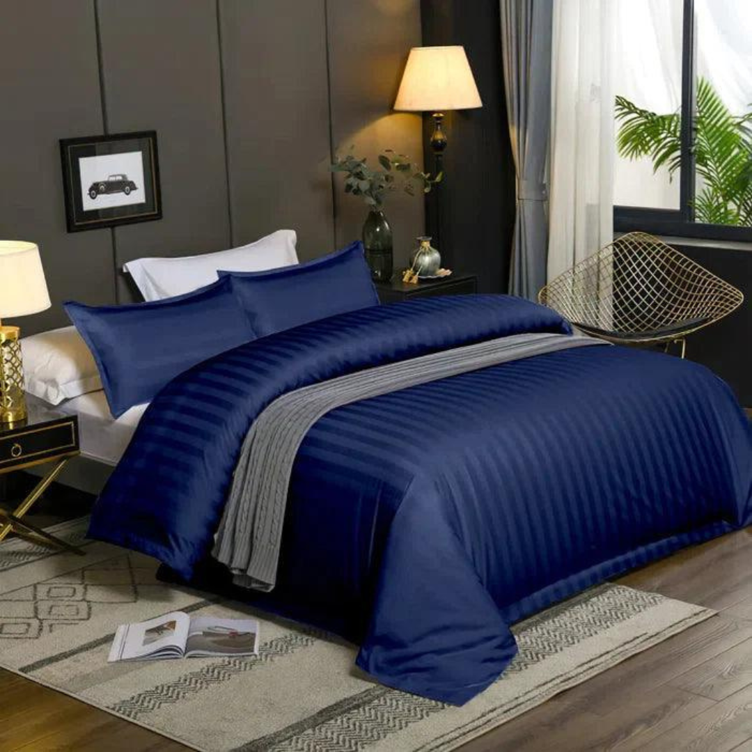 4 Pc Striped Binded Duvet (6x6 Navy Blue)  